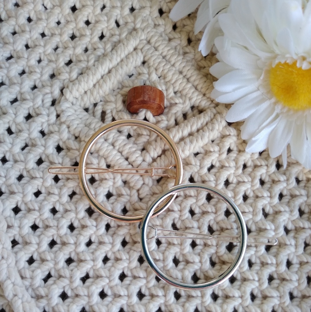 Circle hair barrette set silver gold simple boho